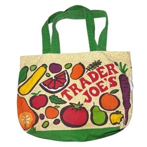 Trader Joe's Reusable Tote Canvas Grocery Bag Fruit Pattern Eco Friendly